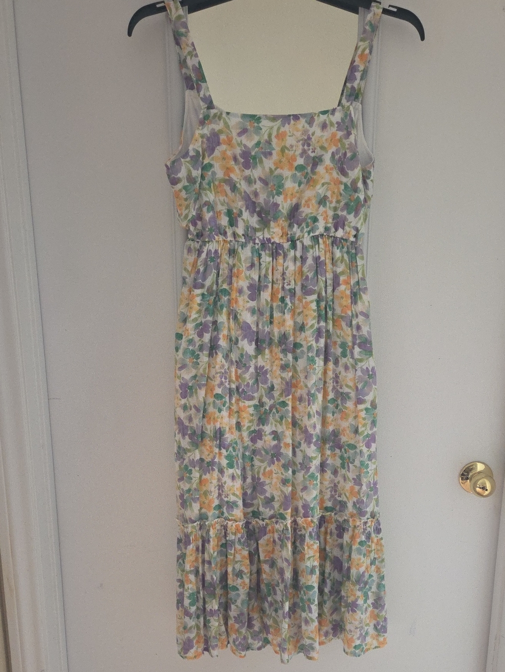 Womens Sundress in White with Purple & Yellow Flowers